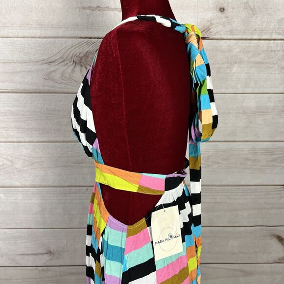 NWT Mara Hoffman Sleeveless Wrap Halter Striped Multicolor Maxi Dress Sz 4 - Picture 10 of 16